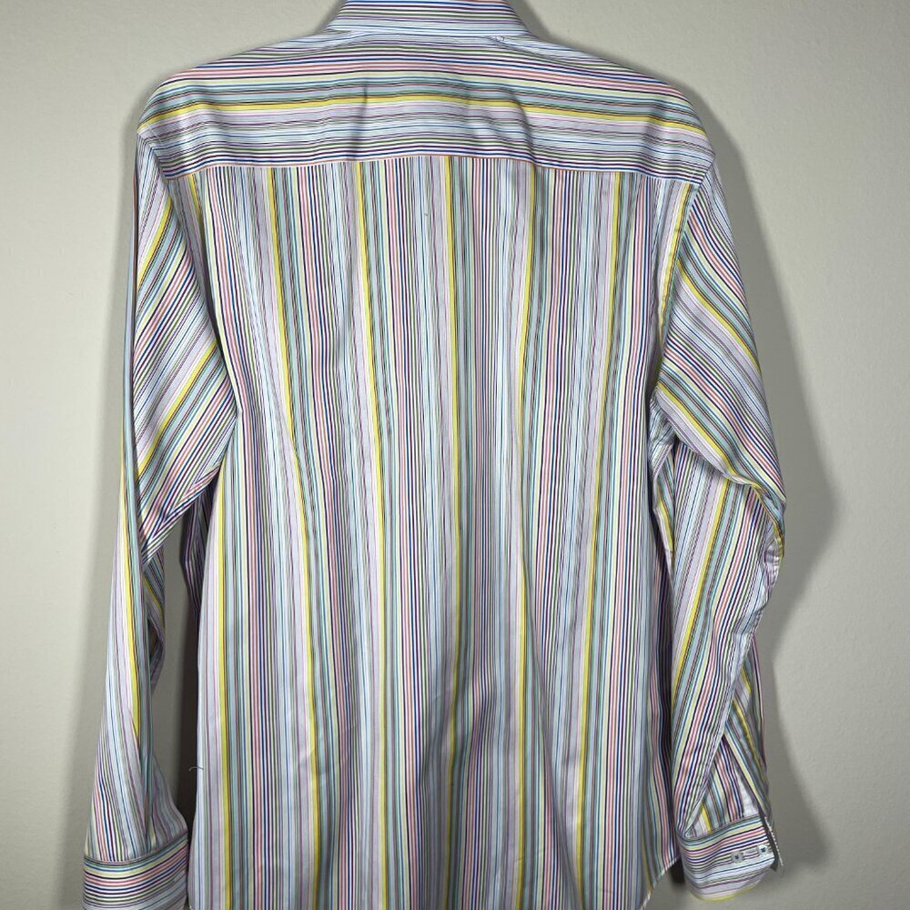 Bugatchi Men's Colorful Stripe Button-Up Shaped Fit Shirt L Preppy - Picture 5 of 7